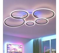 5 Ring Light Fittings Ceilings with Remote APP, 100cm RGB Dimmable Ceiling Lights,Modern Ceiling Colour Change, with Timer for Bedroom Living Room Kitchen Office-Black