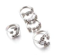 5 Rings Set New Bohemian Vintage Women Alloy Star Moon Shape Finger Rings Silver Attractive