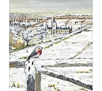 5 Robin and Winter Village Christmas Cards - Charity Xmas Cards Made in the UK