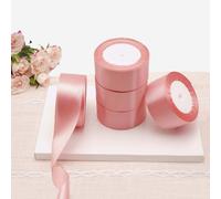 (5 Rolls) 1-1/2 Inches 25 Yard Solid Satin Ribbons for DIY Rose Flower Materials, Gift Wrapping, Cake Decorations, Weddings, Parties, Bows, Valentines-Bean Paste Color