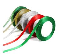 5 Rolls Christmas Ribbons for Crafts, 25 Yards Gift Package Wrapping Metallic Glitter Fabric Holiday Festival Satin Ribbon for Christmas Tree Decoration, Wedding Party Decor(Red, Green, Gold, Silver)