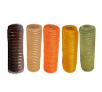 5 Rolls Deco Mesh 10 Inch Rolls 30ft Deco Mesh Orange Gold Champagne Green Brown Halloween Ribbon for Fall Thanksgiving Party Home