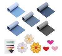 5 Rolls Denim Patch Iron-On Stickers Mini Heart Patches Small Daisy Applique Decorations Adhesive Iron-On Patches DIY Clothing Accessories for Jeans T-Shirt Luggage