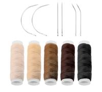5 Rolls Hair Weaving Thread Professional Hair Extension Tools Hair Extensions Thread with 6 Pcs C/J/I Shaped Needles Sewing Threads and Needles Set for Making Wig DIY Hand Sewing Hair Weave Extension