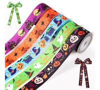 5 Rolls Halloween Ribbon Set, Length 5 Yard Width 7/8 Inch Halloween Themed Grosgrain Colorful Polyester Wired Pumpkin Ribbons for Crafts Gift Wrapping Home Party Decorations Supplies (Magic Theme)