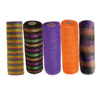 5 Rolls Mesh Ribbon, 10 Inch x 10 Yard Decorative Mesh Ribbon for Wreaths, DIY Deco Net Rolls for Fall Thanksgiving Halloween Home Party Decor