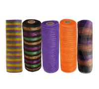 5 Rolls Mesh Ribbon, 10 Inch x 10 Yard Decorative Mesh Ribbon for Wreaths, DIY Deco Net Rolls for Fall Thanksgiving Halloween Home Party Decor, Sewing