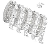 5 Rolls Rhinestone Ribbons Self-Adhesive, Silver Glitter Ribbon, Crystal Resin Self-Adhesive Strips, 10mm Sparkling Diamond Bling Ribbon, Wrap Crystal Roll for DIY Arts Crafts Clothes