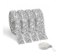 5 Rolls Self Adhesive Crystal Rhinestone Ribbon, Self-Adhesive Ribbon Glitter Resin Diamond Strips Tape Bling Stickers for DIY Crafts, Home Decoration（Silver, 10mm