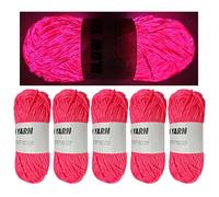 5 Rolls Two-Tone Glow in The Dark Yarn, Luminous Crochet Yarn for Crocheting DIY Knitting, Glow Yarn Sewing Supplies for Arts Crafts Sewing Party Supplies, Length 55m Per Roll (Rose Red)