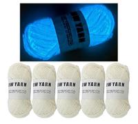 5 Rolls Two-Tone Glow in The Dark Yarn, Luminous Crochet Yarn for Crocheting DIY Knitting, Glow Yarn Sewing Supplies for Arts Crafts Sewing Party Supplies, Length 55m Per Roll (White B)