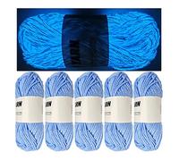 5 Rolls Two-Tone Glow in The Dark Yarn, Luminous Crochet Yarn for Crocheting DIY Knitting, Glow Yarn Sewing Supplies for Arts Crafts Sewing Party Supplies, Length 55m Per Roll (Sea Blue)