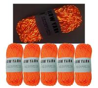 5 Rolls Two-Tone Glow in The Dark Yarn, Luminous Crochet Yarn for Crocheting DIY Knitting, Glow Yarn Sewing Supplies for Arts Crafts Sewing Party Supplies, Length 55m Per Roll (Pumpkin)