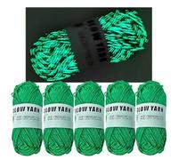 5 Rolls Two-Tone Glow in The Dark Yarn, Luminous Crochet Yarn for Crocheting DIY Knitting, Glow Yarn Sewing Supplies for Arts Crafts Sewing Party Supplies, Length 55m Per Roll (Green)