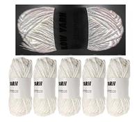 5 Rolls Two-Tone Glow in The Dark Yarn, Luminous Crochet Yarn for Crocheting DIY Knitting, Glow Yarn Sewing Supplies for Arts Crafts Sewing Party Supplies, Length 55m Per Roll (White A)
