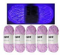 5 Rolls Two-Tone Glow in The Dark Yarn, Luminous Crochet Yarn for Crocheting DIY Knitting, Glow Yarn Sewing Supplies for Arts Crafts Sewing Party Supplies, Length 55m Per Roll (Purple)