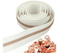 #5 Rose Gold Metallic Nylon Coil Zippers by The Yard Bulk 10 Yards White Tape with 25pcs Rose Gold Sliders for DIY Sewing Tailor Craft Bag Leekayer(White)