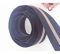 #5 Rose Gold Metallic Nylon Coil Zippers by The Yard Bulk Navy Blue Zipper Tape 10 Yards with 25Pcs Pulls for DIY Sewing Craft Bags YIGUANXIN