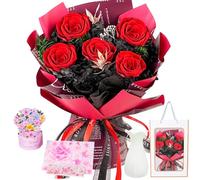 5 Roses Bouquet with Vase, Forever Bouquet Flowers, Eternal Preserved Real Rose, The Perfect Romantic Gift for Her for Valentine's, Birthday, Anniversary & Mother's Day