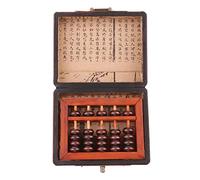 5 Rows Vintage Chinese Wooden Bead Arithmetic Abacus with Box Calculator