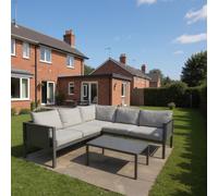 5-Seater Corner Sofa Set Grey Garden Furniture Set with Loveseats, Coffee Table & Mesh Pocket Shatchi Light Grey One Size