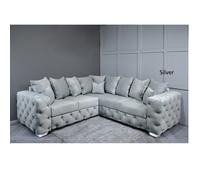 (5 Seater Corner Sofa, Silver Velvet) Snooze Velvet Ashton Scatter Back 5 Seater Corner Sofa Sets Upholstered Plush Fabric