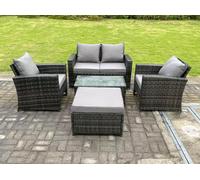 5 Seater Dark Grey Mixed High Back Rattan Sofa Set Rectangular Coffee Table Garden Furniture Outdoor Patio Fimous Dark Grey One Size