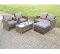 Fimous 5 Seater Grey Mixed High Back Rattan Sofa Set Coffee Table Garden Furniture Outdoor