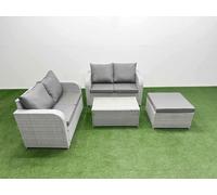 Fimous 5 Seater Outdoor Love Sofa Set Rattan Garden Furniture Set with Rectangular Coffee Table Big Footstool Light Grey