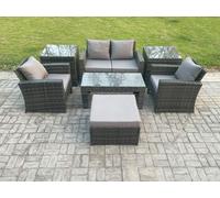 5 Seater Outdoor Rattan Garden Furniture Set Patio Lounge Sofa Set with Coffee Table Side Tables Big Footstool Dark Grey Mixed Fimous Dark Grey One Size