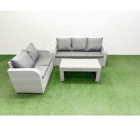 Fimous 5 Seater PE Rattan Wicker Garden Furniture Patio Conservatory Sofa Set with Oblong Coffee Table 3 Seater Sofa Love Sofa