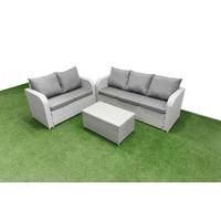 Fimous 5 Seater PE Rattan Wicker Garden Furniture Patio Conservatory Sofa Set with Rectangular Coffee Table 3 Seater Sofa Love Sofa