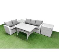Fimous 5 Seater PE Rattan Wicker Garden Furniture Patio Conservatory Sofa Set with Rectangular Dining Table 3 Seater Sofa Love Sofa 2 Side Table