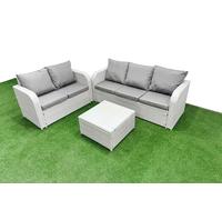 5 Seater PE Rattan Wicker Garden Furniture Patio Conservatory Sofa Set with Square Coffee Table 3 Seater Sofa Love Sofa Fimous Light Grey One Size