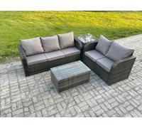 5 Seater Rattan Wicker Garden Furniture Patio Conservatory Sofa Set with Rectangular Coffee Table 3 Seater Sofa Love Sofa Side Table Fimous Dark Grey One Size