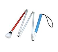 5-section Aluminum Blind Cane,Reflective Red, Folding Walking Stick for Blind People (140 cm, blue handle)