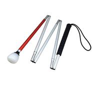 5-Section Aluminum Blind Cane,Reflective Red, Folding Walking Stick for Blind People (150 cm, Black Handle)