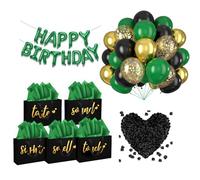 5 Senses Gift Bags Five Senses Birthday Party Decorations with Tissue Paper, Rose Petals and Happy Birthday Banner Balloons Five Senses Gift for Him Husband Boyfriend (Gold green)