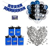 5 Senses Gift Bags for Him Her with Labels Gift Bag Tissue Paper Bow, Ribbon Happy Birthday Banner, Balloons, Rose Petals, Card for Men, Women Birthday, Valentine's Day(Blue Silver, 10.6 x 8.3 x 4.3)