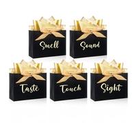 5 Senses Gift Bags with 10 Sheets Tissue Paper, 28×10×20 cm Reusable Black Gift Bags for Creative Gifting