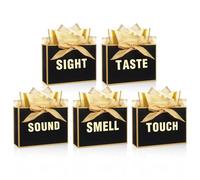 5 Senses Gift Bags with 10 Sheets Tissue Paper, 28×10×20 cm Reusable Gift Bags for Creative Gifting(Black and Gold)