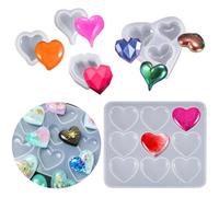 5 Set 3D Heart Shape Resin Silicone Molds DIY Art Shapes Shiny Multifunctional Handmade Tool Agate Jewelry Pendant Home Decor Soap Candle Valentine Gift