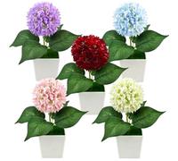 5 Set Artificial Hydrangea Flowers - Realistic Faux Hydrangea Bouquet Silk | Lifelike Artificial Hydrangea Flowers Decorative Faux Hydrangea for Home/Office/Wedding (Yellow/Deep Pink/Blue/Purple)