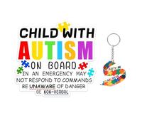 5 Set Autism On Board Sticker Autism Awareness Safety Decal with Key Chain Autism Emergency-Notice Labels Vinyl Autistic Child Decal for Car Vehicle Windows, Doors