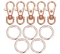 5 Set Key Chain Flat Key Rings Metal Swivel Clasps Snap-On Keychain Ring Hook Spring Clip Snap Hook Lobster Clasp for Keys, Lanyards Jewelry Findings, Round Edge, Rose Gold