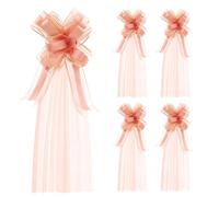 5 Set Large Wedding Pew Bows, Pull Bows with Long Tulle Church Wedding Chair Aisle Decorations for Bridal Showe Car Decoration Reception Birthday (Champagne)