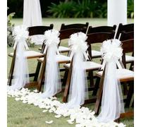 5 Set Large Wedding Pew Bows, Pull Bows with Long Tulle Church Wedding Chair Aisle Decorations for Bridal Showe Car Decoration Reception Birthday (White)