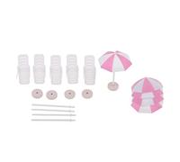 5 Set Miniature Beach Deck Chair Umbrella Model Dollhouse Garden Decor Pink, Pink White