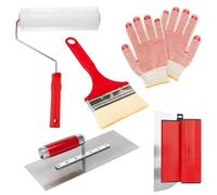 5 Set of 280mm Soft Grip Plastering Trowel and 230mm Spiked Roller with 15mm Teeth, Flooring Aeration Roller Self Levelling Tool (Skimming Blade with Accessories)