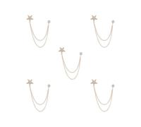 5 set of Men's Brooch Pin Five Pointed Star Tassel Collar Chains for Party Coat Dance Golden